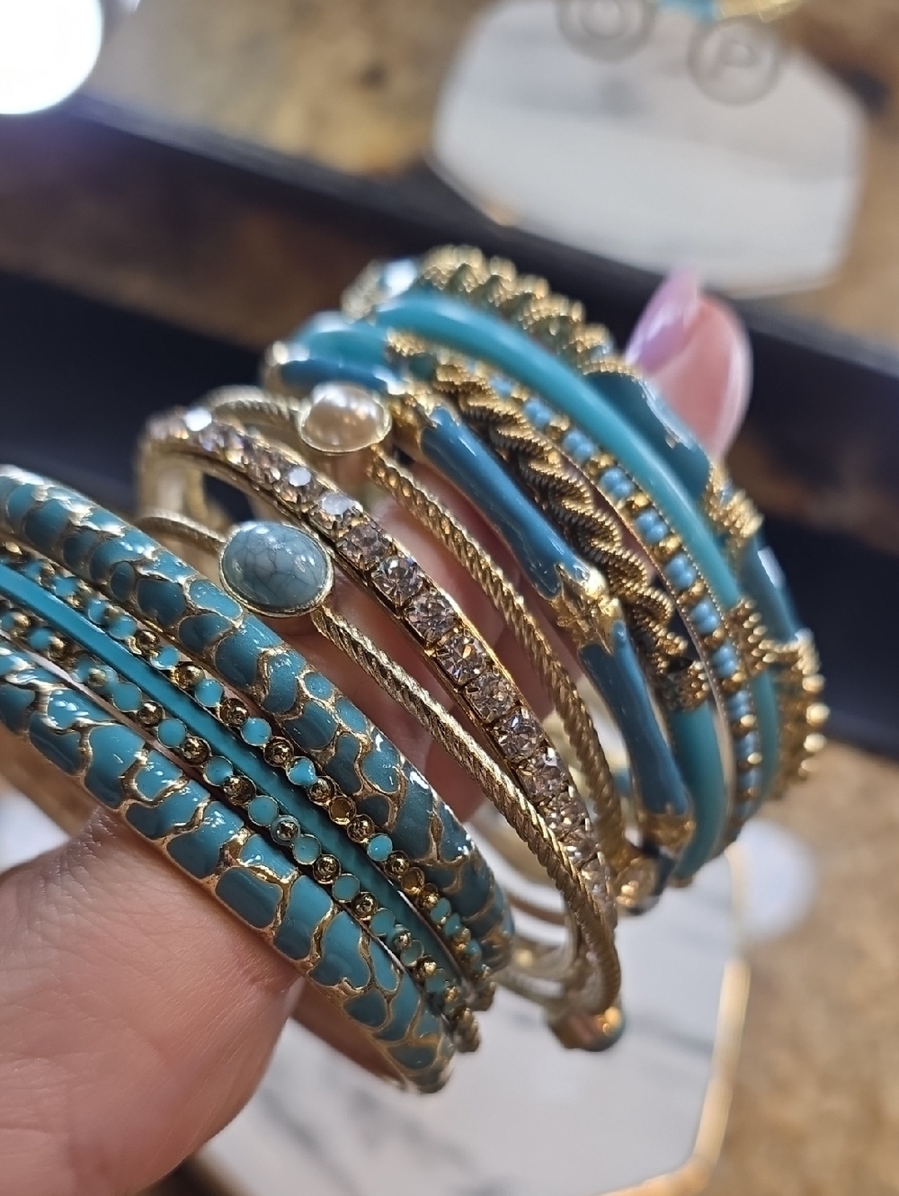 Gold-Tone Turquoise Multi-Bangle Bracelet Set